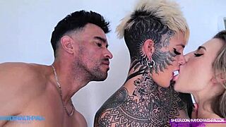 Hot Muscular Tattoo Babe Takes Monster Cocks in Wild Amateur FFM Threesome Action