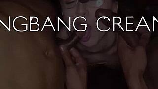 Whoa! pigtailed redhead babe takes blowbang gangbang creampie pounding?!