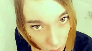 Adorable Shemale Slut Kneels for Horny Cock Worship