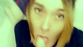 Adorable Shemale Slut Kneels for Horny Cock Worship