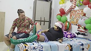 casual visit turns obsessive with erotic christmas toy play