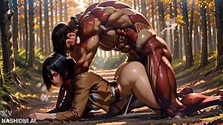 Mikasa Ackerman Pounds Eren Yeager's Titan Cock Anal Deep In Forest Hardcore AI Hentai