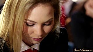 19yo classy beauty sneaks into stepbrother's room, mounts his throbbing cock, and bounces wildly in taboo ride.