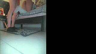 cute college girl sneaks neighbor in room films him pounding her tight pussy solo