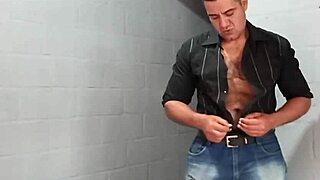 yuri gaucho hires buff bodyguard shows off huge cock cums for voyeur watch