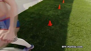 Soccer babes sharing one dick in wild foursome action! ⚽🍆👯‍♀️
