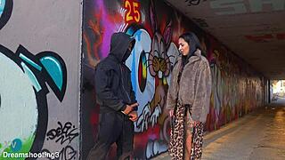 Dominicano pounds Italian beauty's big pussy missionary under Barcelona bridge with monster cock creampie.