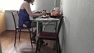 a sexy girl's morning ritual flaunts ass legs in lingerie while brewing coffee