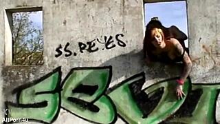 Graffiti Girls Bent Over for Double Penetration and Strapon Doggystyle