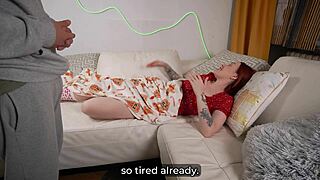 Step Son Santa Tricks Step Mom New Year's Couch Creampie Huge Tits Wish