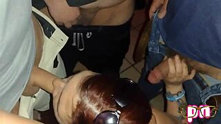 Slut wife vacation blowbang swallows stranger loads