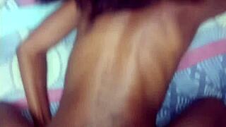 Skinny black domestic worker bends over closely with white boss in heated encounter