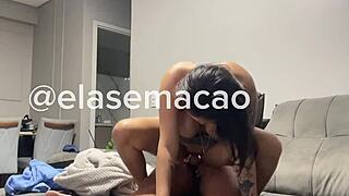 brazilian babe squirts hard from dildo vibrator fuck and pussy licking