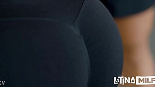 fitness coach pounds cheating latina's fake tits shaved pussy to cum gulp