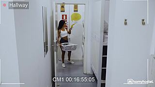 What If Janitor Walks In on This Squirting Brunette Getting Pounded?