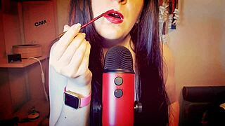 beautiful italian milf moans sensually with deepthroat dildo and dirty talk in lingerie