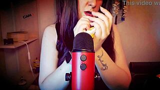 beautiful italian milf moans sensually with deepthroat dildo and dirty talk in lingerie