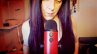 beautiful italian milf moans sensually with deepthroat dildo and dirty talk in lingerie