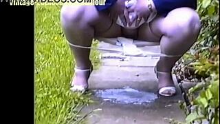 bank manager elizabeth hogben just pees right in her back garden 😏 skirt up stockings on