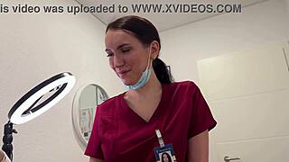 Nurse's laser on his balls while deepthroating his cock—hot enough?