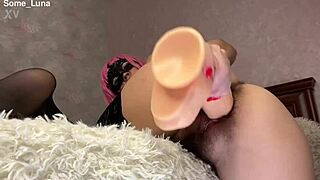 sexy milf with hairy pussy fingers toys and cums hard close up