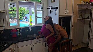 gave it up to my husband's friends in the kitchen while he cleaned the pool... total slut party for this latina milf