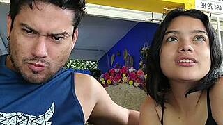 Petite brunette babe's post-party talk explodes into backstage hardcore lick