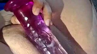 damn that curvy latina's stuffing a giant dildo deep and flashing her pierced tits part two