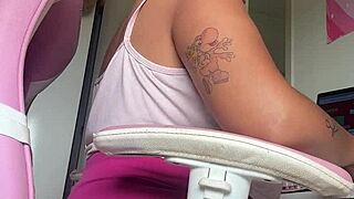 chubby ebony babe farts LOUD at her home office desk