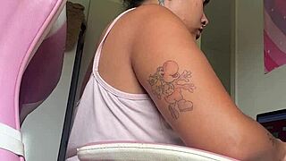 chubby ebony babe farts LOUD at her home office desk