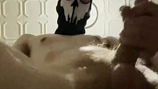 imagine this masked skinny twink's 7-inch hot cock squirting hard in intense flashlight masturbation moans