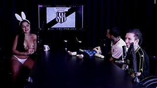 oh man tifany rocha's casting interview turns into wild bdsm group toy play on sheer red