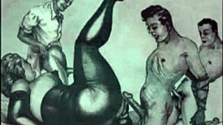 vintage drawings showcase erotic hairy pussy beaver details