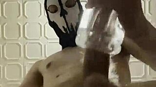 imagine this masked skinny twink's 7-inch hot cock squirting hard in intense flashlight masturbation moans