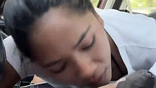 a stranger drives me i pay with sloppy deepthroat blowjob on his monster cock in the car