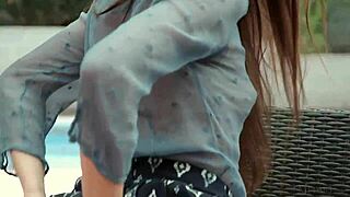 Watch lovely Lorena B strip outdoors teasing her tits?