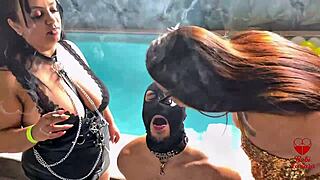 Watch This Latina Lesbian Smoke and Blow in Big Tits Friend's Face