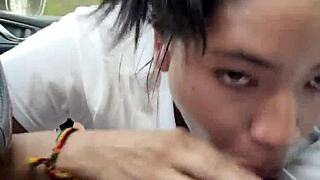 a stranger drives me i pay with sloppy deepthroat blowjob on his monster cock in the car