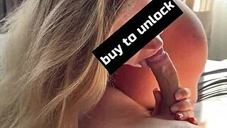 blonde bombshell hits crazy orgasm in lazy bedroom fuck ends with huge cumshot down her throat