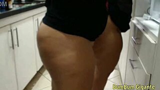 Big ass bbw brazilian slut in lingerie sits giant fat ass on cock close up cum kitchen homemade