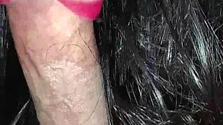 Stunning Latina Deepthroats Monster Cock with Red Lipstick and Swallows Cum