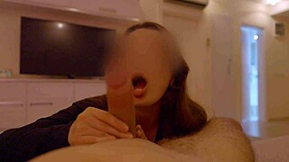 a gorgeous brunette babe delivers huge cock blowjob rough and wet