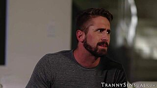 Shemale strokes him off after anal to huge cum blast 💦🍆