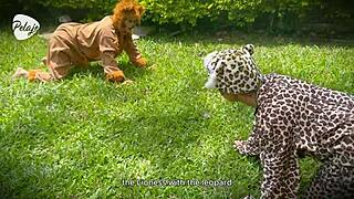 natgio mix lion leopard lesbians scissor outdoors in wild garden sex game with toys