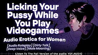 your jealous boyfriend sneaks licks on your clit while you game dirty talk echoes