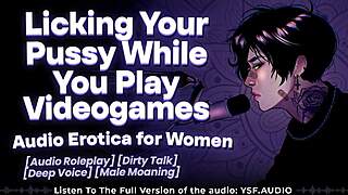 your jealous boyfriend sneaks licks on your clit while you game dirty talk echoes