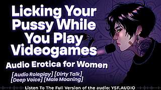 your jealous boyfriend sneaks licks on your clit while you game dirty talk echoes