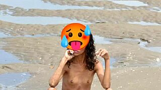 Skinny Latina Model Poses Nude on Public Beach Showing Small Tits and Nice Ass