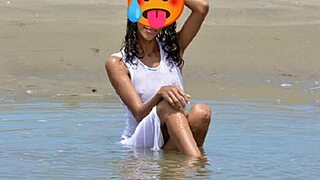 Skinny Latina Model Poses Nude on Public Beach Showing Small Tits and Nice Ass
