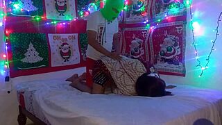 stepmom in sexy christmas outfit tempts me while stepdad's away leading to wild bedroom fuck